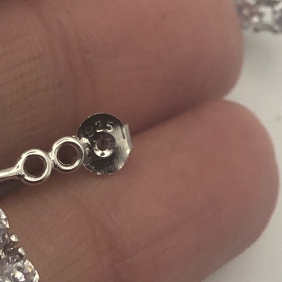 STERLING Silver & Clear / White Cz Stone Front Back Pekaboo Earrings 20mm - Picture 5 of 8